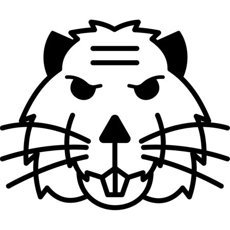 Cute tiger face vector illustration, line art design isolated on whiteのイラスト素材