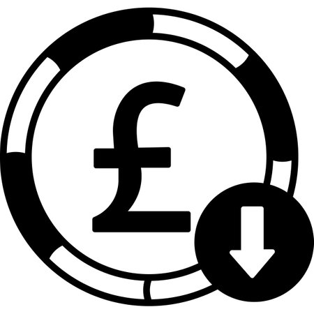 Pound coin with down arrow, black and white vector illustration.のイラスト素材