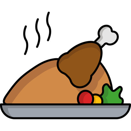 Roast chicken with vegetables on a white background. Vector illustration.のイラスト素材