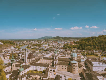 Aerial view of Salzburg city, Austria in a beautiful summer dayの写真素材