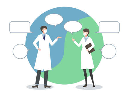 Two doctors and a man and a woman talkingのイラスト素材