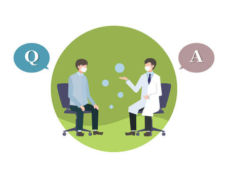 Doctors and patients, examinations, questions and answers, white coats, masksのイラスト素材