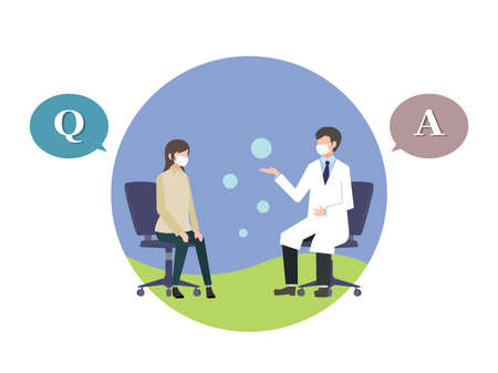Doctors and patients, examinations, questions and answers, white coats, masksのイラスト素材