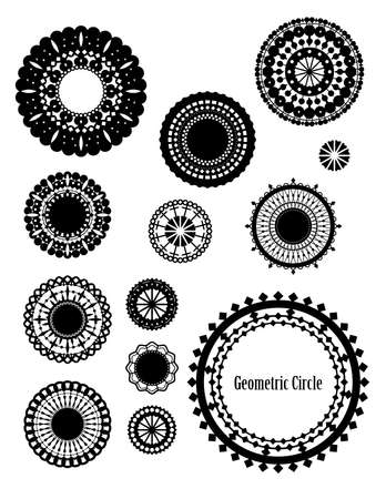 Round, geometric set, monochrome, gear, race patternのイラスト素材