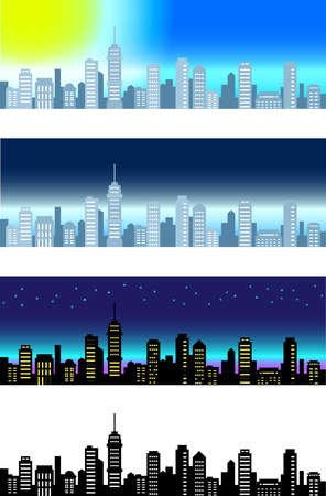 Banner illustrations of buildings, 4 typesのイラスト素材