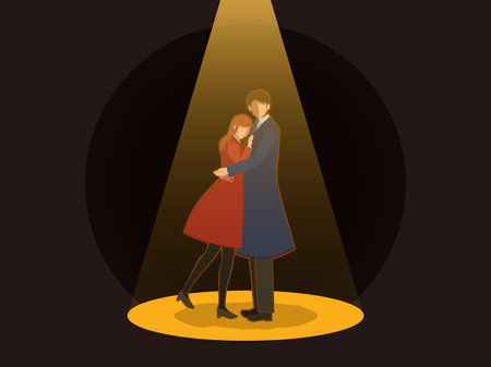 Men and women hugging in the spotlightの写真素材