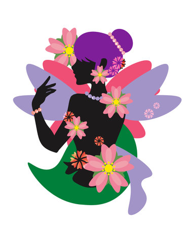 Female silhouettes and flowers in the image of springの写真素材