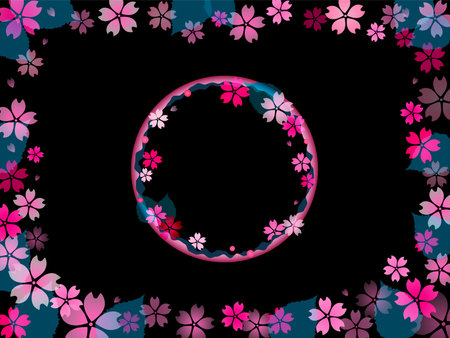 Spring cherry blossoms chic wallpaper black backgroundの写真素材