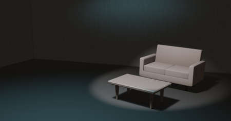 Quiet dim lonely room 3dcg sofa tableの写真素材