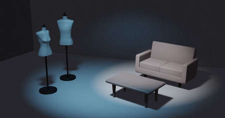 Men's and Women's Torso Mannequins with Dark Room 3DCG Sofa Tableの写真素材