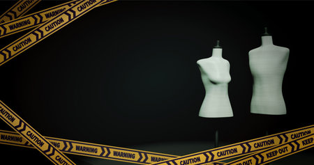Torso Mannequin Barricade Tape in the Dark 3dcgの写真素材