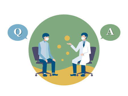 Illustrations, questions, answers, and art colors of male patients who are examined by male doctorsのイラスト素材