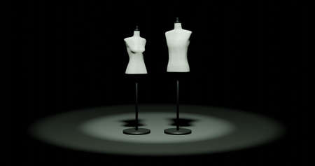 Male and Female Torso Mannequin Standing in the Dark 3DCGの写真素材