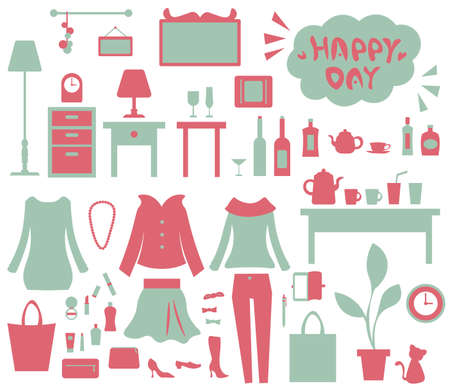 Vector illustration set material of cute miscellaneous goods and daily necessitiesのイラスト素材