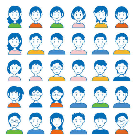 Many simple person icon sets, men and womenのイラスト素材