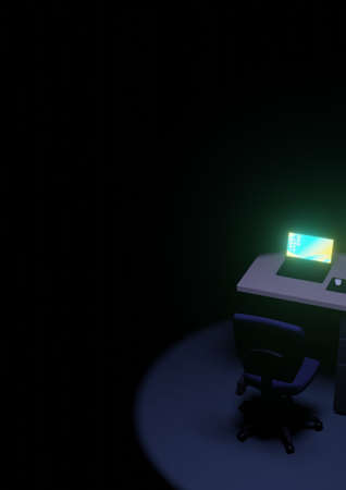 Office desk and office chair and laptop in dark room 3dcgの写真素材