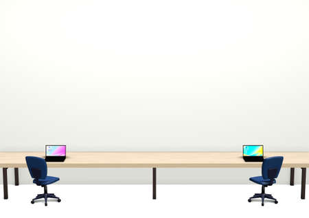 Working Space Office Chair Desk Laptop 3DCG White Backgroundの写真素材