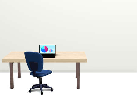 Working Space Office Chair Desk Laptop Graph 3DCG White Backgroundの写真素材