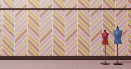 Torso Mannequin Standing in Herringbone Patterned Room Men and Women 3DCGの写真素材