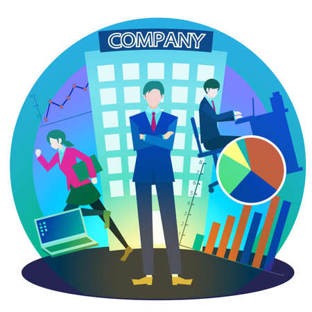 Cut illustration of company and company employee Flat illustrationの写真素材