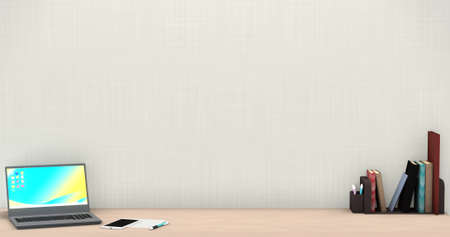 Study desk work image 3DCG laptop book smartphone pen memo paperの写真素材
