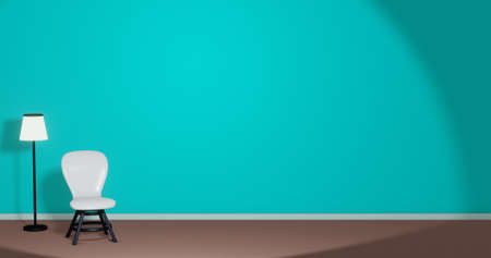Green room with white chair and floor lamp 3DCG copy spaceの写真素材