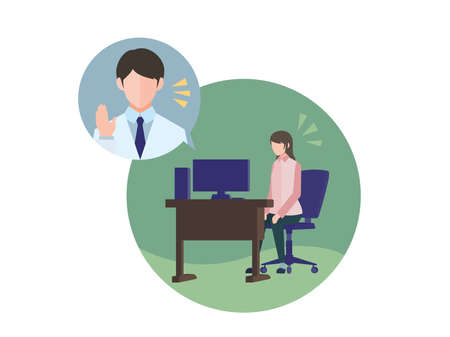 Female flat design vector illustration being examined online by male doctorのイラスト素材