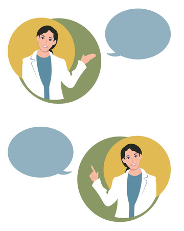 Smiling female doctor in white coat 2 kinds vector illustrationのイラスト素材