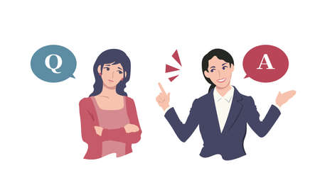 Woman in suit describing as troubled woman Question and answer Person vector illustrationのイラスト素材