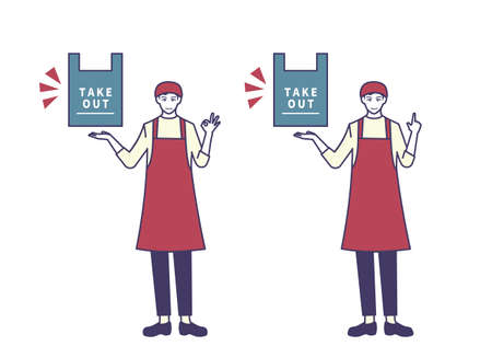 Restaurant clerk/ takeout set person vector illustration
