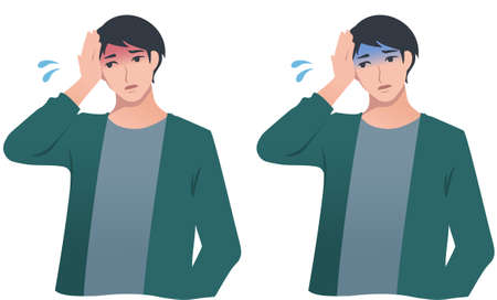 Set of men with fever and men looking pale Person vector illustrationのイラスト素材