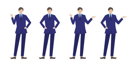 Pose set of a man in a suit Person flat illustrationのイラスト素材