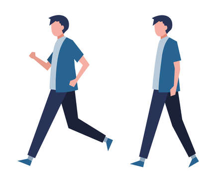 Set of running man and walking man Figure flat illustration cut illustrationのイラスト素材