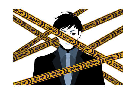Man in suit surrounded by barricade tape Vector illustration blindfoldedのイラスト素材