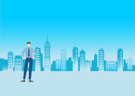 Urban background and male office worker refreshing modern societyのイラスト素材