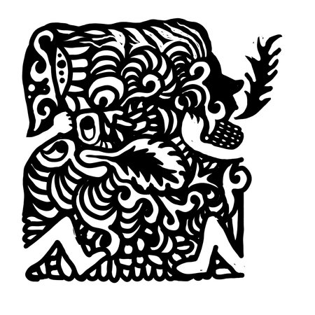 Hand drawn doodle dog. Black and white vector illustration.の写真素材