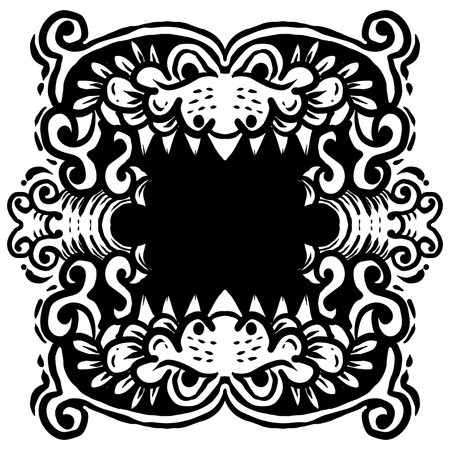 Decorative frame in ethnic style. Black and white vector illustration.の写真素材