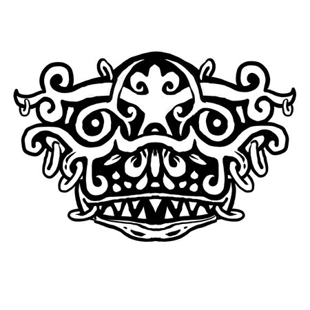 Black and white illustration of the head of an octopus.の写真素材