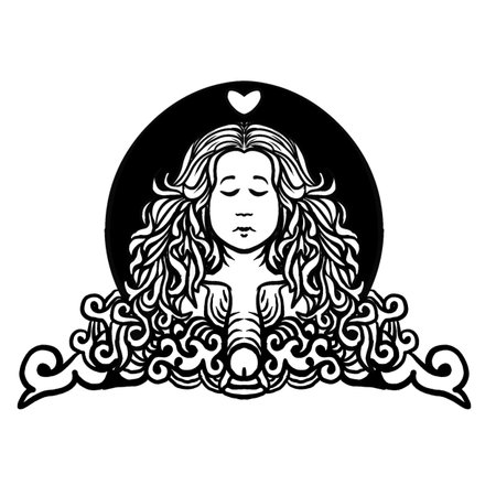Vector image of a beautiful girl with a heart in her hair.の写真素材