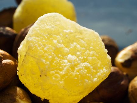 Dried pineapple sweets mixed with nutsの写真素材
