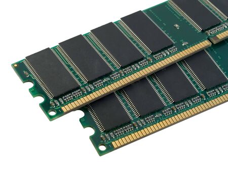 A shot of two DDR RAM sticks isolated on white