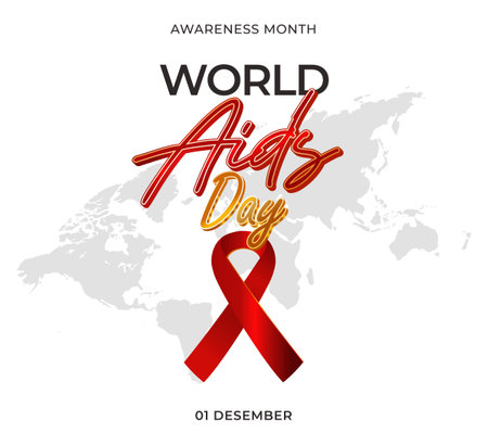 World Aids Day poster with ribbon hiv prevention month with white background
