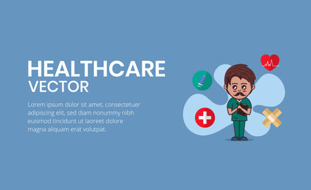Vector of male nurse character on blue backgroundのイラスト素材