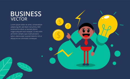 Businessman with light bulb and money. Vector illustration in flat styleのイラスト素材