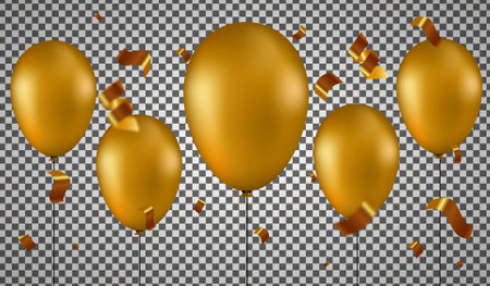 Gold confetti and Gold Balloon vector with transparent backgroundのイラスト素材