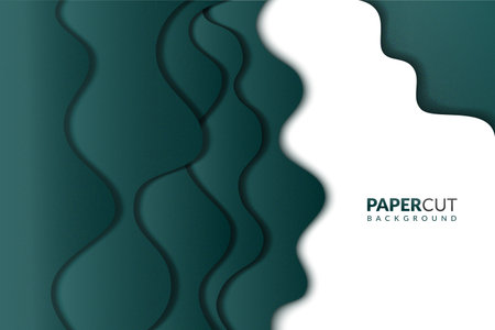 Abstract paper cut with green and white backgroundのイラスト素材