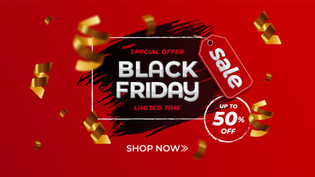 Black friday sale banner template on red backgroundのイラスト素材