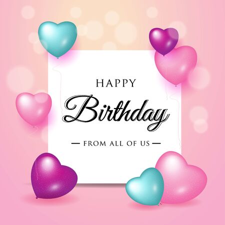 Happy Birthday celebration typography design for greeting card, poster or banner with realistic love balloonsのイラスト素材