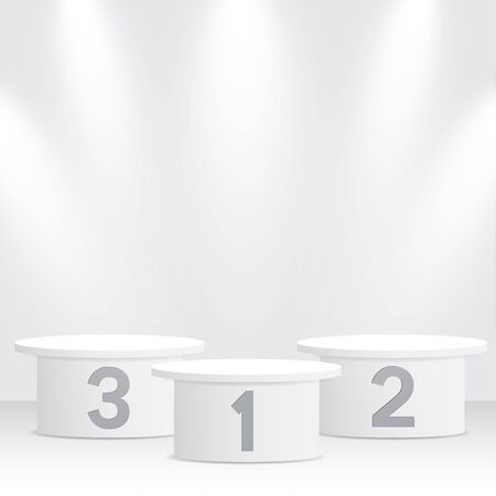 White winners podium with spotlights. Pedestal. Vector illustration.のイラスト素材