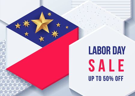 with American decor and star .American labor day wallpaper.voucher discount.Vector illustrationのイラスト素材
